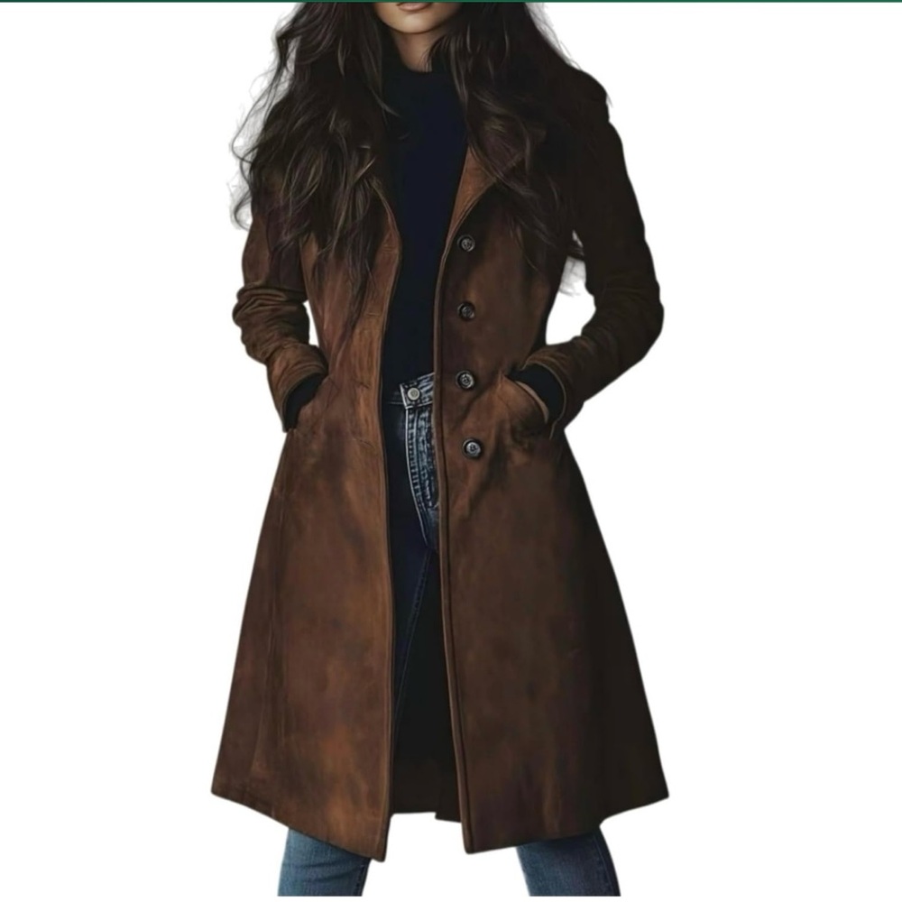 Women's Brown Faux Suede Trench Coat